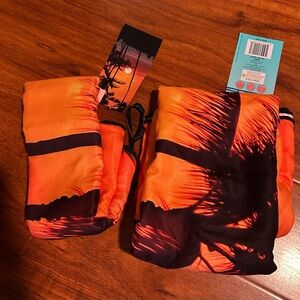 Set of 2 Sunset Orange and Black micro fiber beach, yoga towels NWT